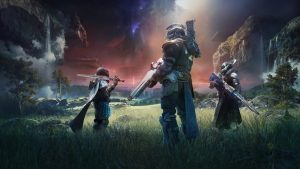 Three guardians scouting their environment cautiously