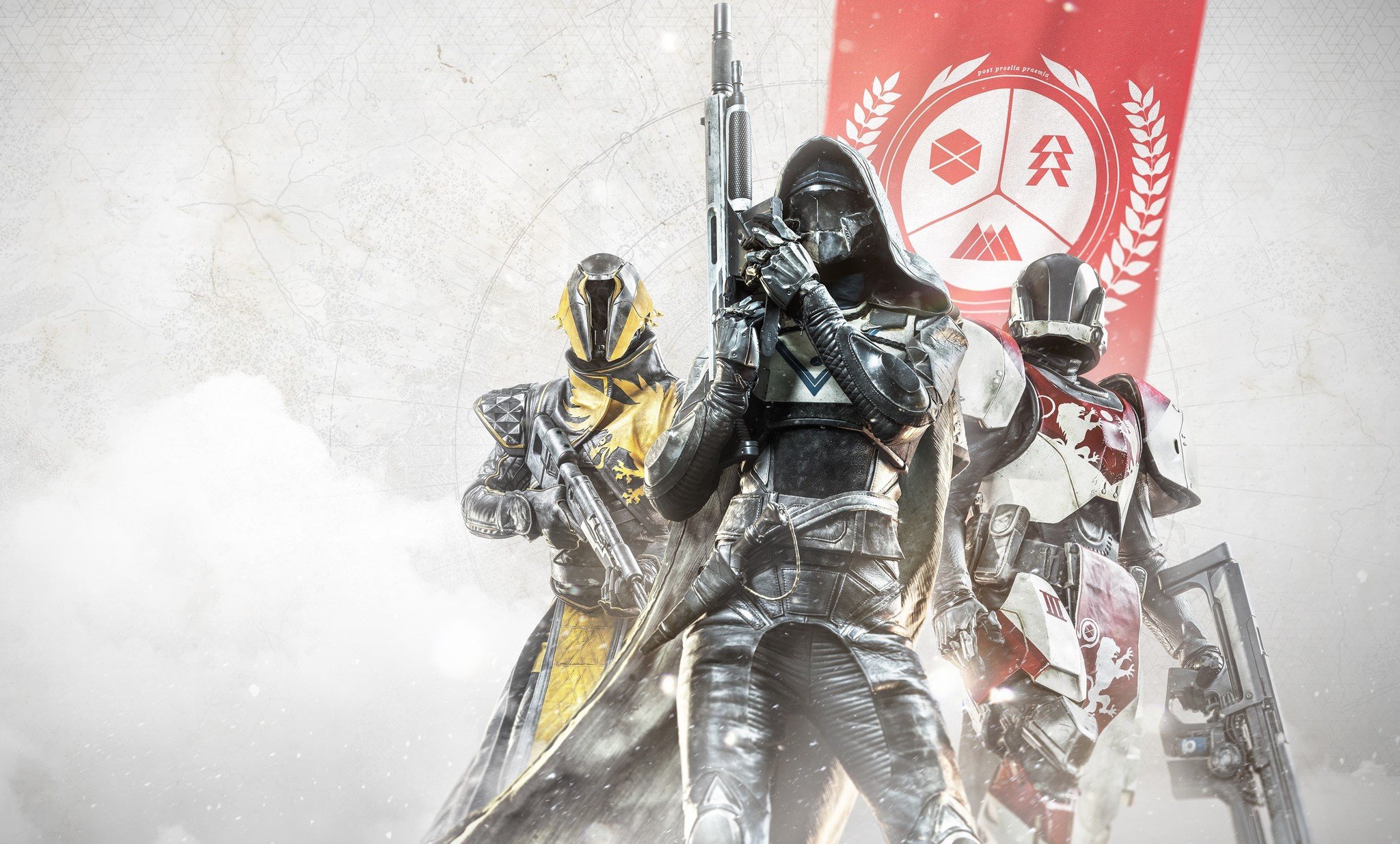 Hunter in foreground, warlock and titan behind them